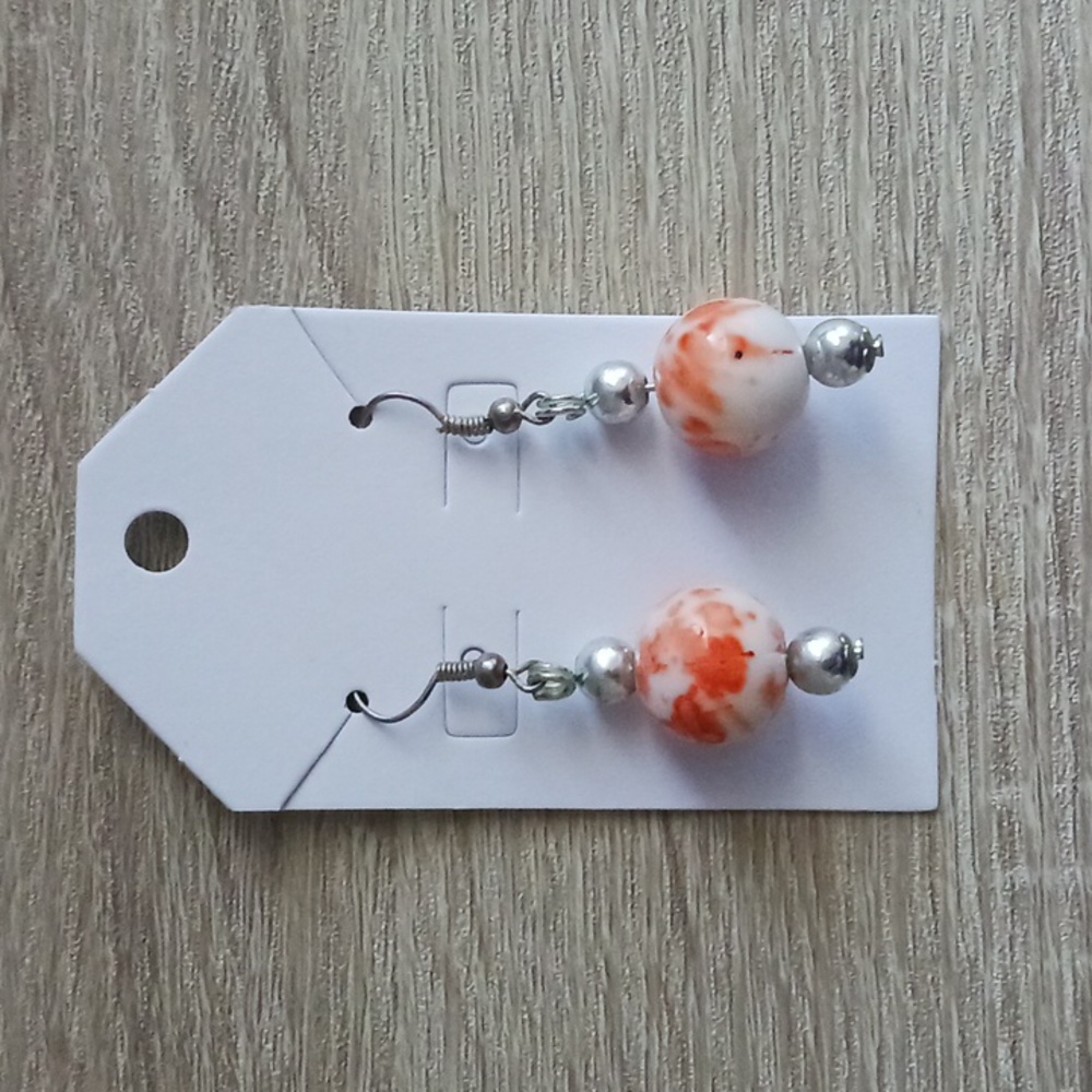 Marble Orange and Creme Handmade Earrings